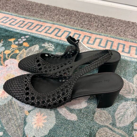 H&M Leather Slingback Pumps Sandals Black NWT Sz 11 Woven Braided Low Heels toe - Picture 14 of 16